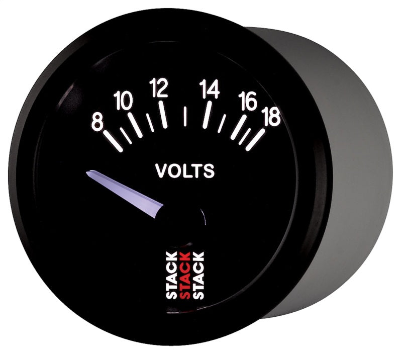 Autometer Stack Instruments 52mm 8-18V Electric Battery Voltage Gauge - Black - Burkken Auto Parts