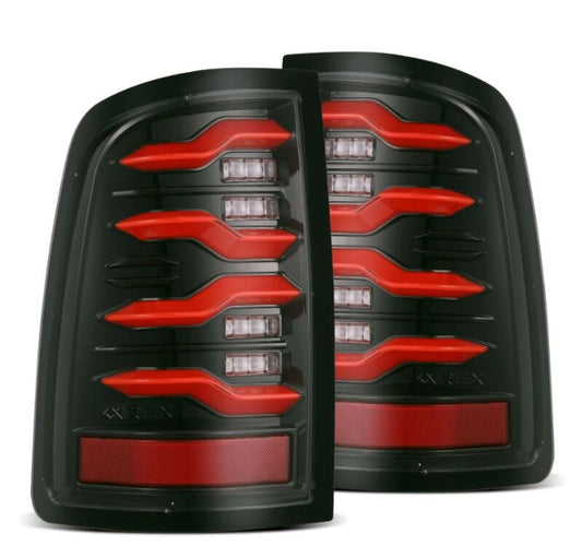 AlphaRex 09-18 Dodge RAM LUXX-Series LED Taillights Black Red w/Actv Light & SS - Burkken Auto Parts