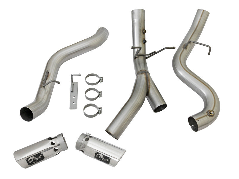 aFe ATLAS 4in DPF-Back Alum Steel Exhaust System w/Dual Exit Polished Tip 2017 GM Duramax 6.6L (td) - Burkken Auto Parts