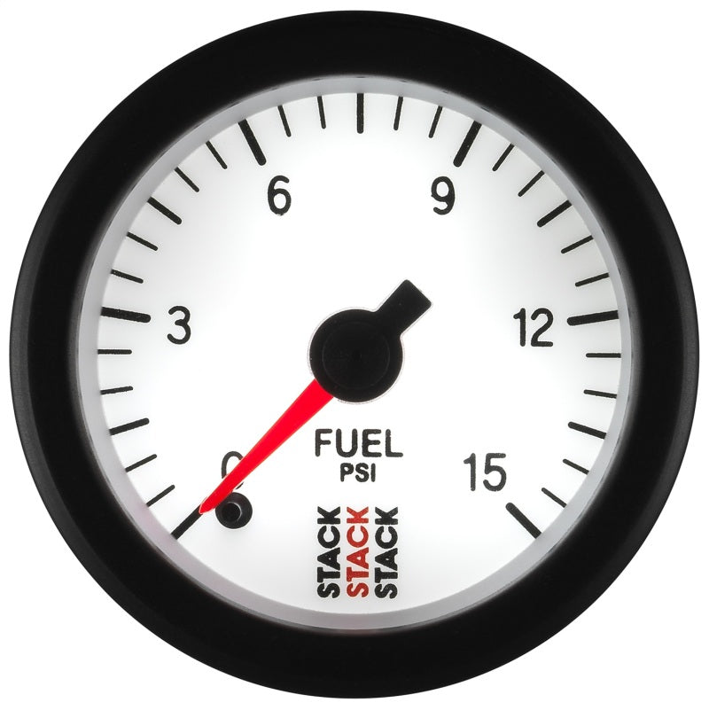Autometer Stack 52mm 0-15 PSI 1/8in NPTF Male Pro Stepper Motor Fuel Pressure Gauge - White - Burkken Auto Parts