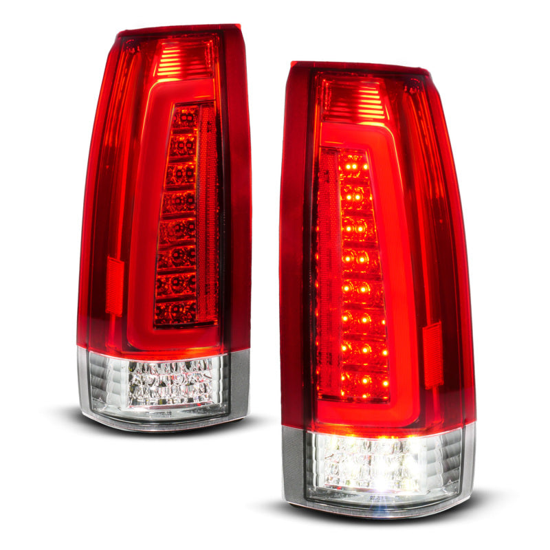 ANZO 88-99 Chevy C/K1500/2500/3500 Full LED Light Tube Taillights Chrome Housing Red/Clear Lens - Burkken Auto Parts