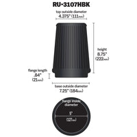 K&N Universal Air Filter (5in Flange / 6-1/2in Base / 4-3/8in Top OD / 8-3/4in Height) - Burkken Auto Parts