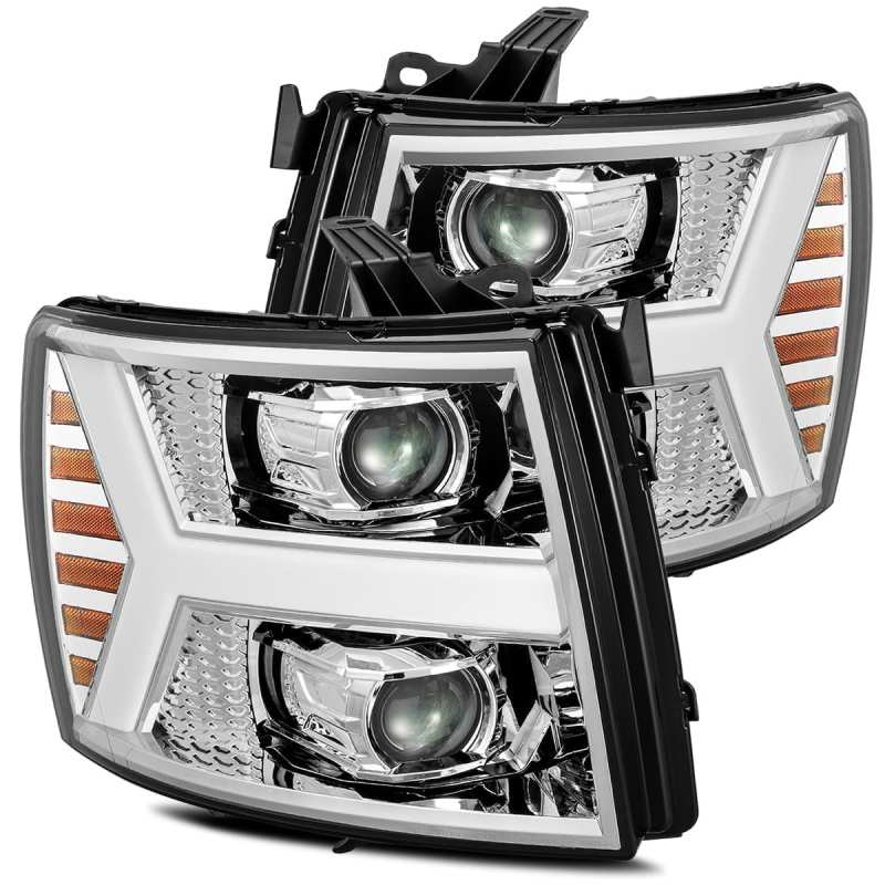 AlphaRex 07-13 Chevy 1500HD PRO-Series Proj Headlights Plank Style Chrome w/Activ Light/Seq Signal - Burkken Auto Parts