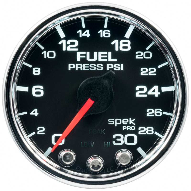 Autometer Spek-Pro Gauge Fuel Press 2 1/16in 30psi Stepper Motor W/Peak & Warn Blk/Chrm - Burkken Auto Parts