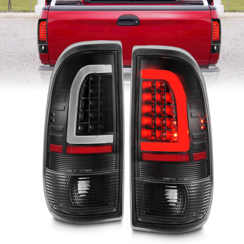 ANZO 1997-2003 Ford F-150 LED Tail Lights w/ Light Bar Black Housing Clear Lens - Burkken Auto Parts