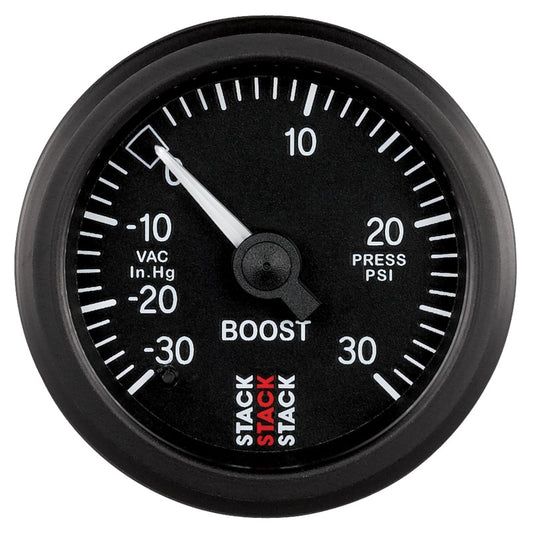 Autometer 52mm Stack Instruments -30INHG to +30PSI Mechanical Boost Gauge - Black - Burkken Auto Parts