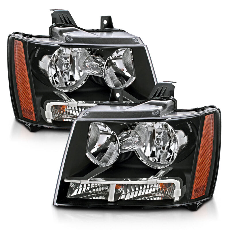 ANZO 2007-2014 Chevrolet Tahoe/Suburban Crystal Headlights Black - Burkken Auto Parts