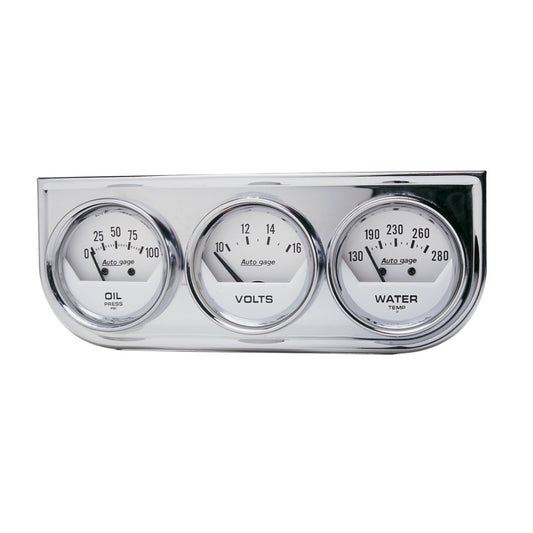 Autometer AutoGage 2in 0-100 PSI Oil Press/ 16 Volt / 130-280 Deg Water Temp - Chrome Bezel - Burkken Auto Parts
