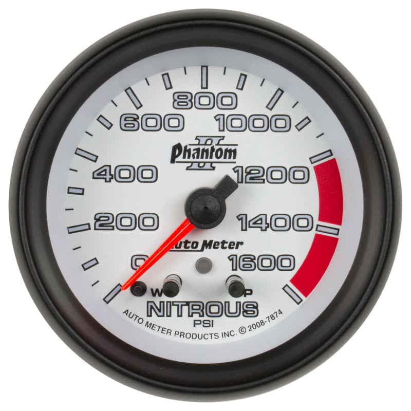 Autometer Phantom II Nitrous Pressure 2 5/8in 1600 psi Stepper Motor Gauge with Peak and Warning - Burkken Auto Parts