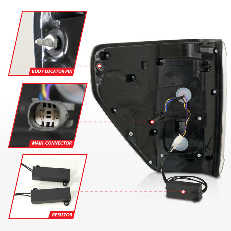 ANZO 21-23 Ford F-150 LED Taillights Seq. Signal w/BLIS Cover - Black (For Factory Halogen ONLY) - Burkken Auto Parts