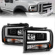 ANZO 99-04 Ford F250/F350/F450/Excursion (excl 99) Projector Headlights - w/ Light Bar Black Housing - Burkken Auto Parts