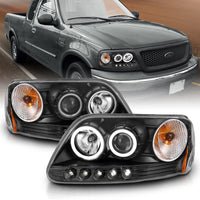 ANZO 1997-2003 Ford F-150 Projector Headlights w/ Halo Black (CCFL) - Burkken Auto Parts