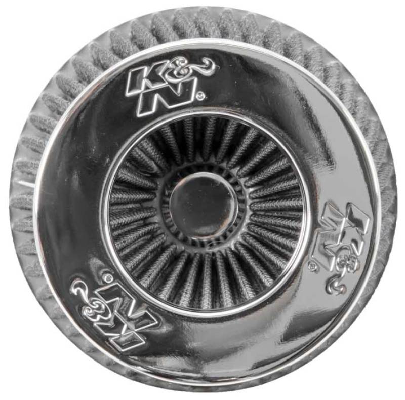 K&N Universal Filter Chrome Round Tapered White - 4in Flange ID x 1.125in Flange Length x 5.5in H - Burkken Auto Parts