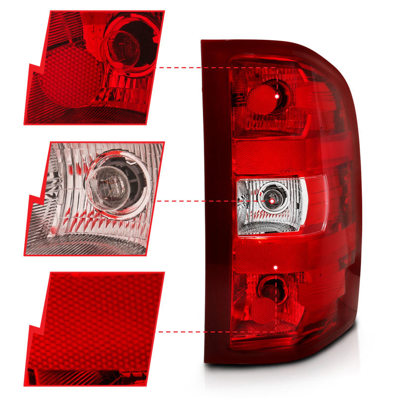 ANZO 2007-2013 Chevy Silverado Taillight Red/Clear Lens (OE Replacement) - Burkken Auto Parts