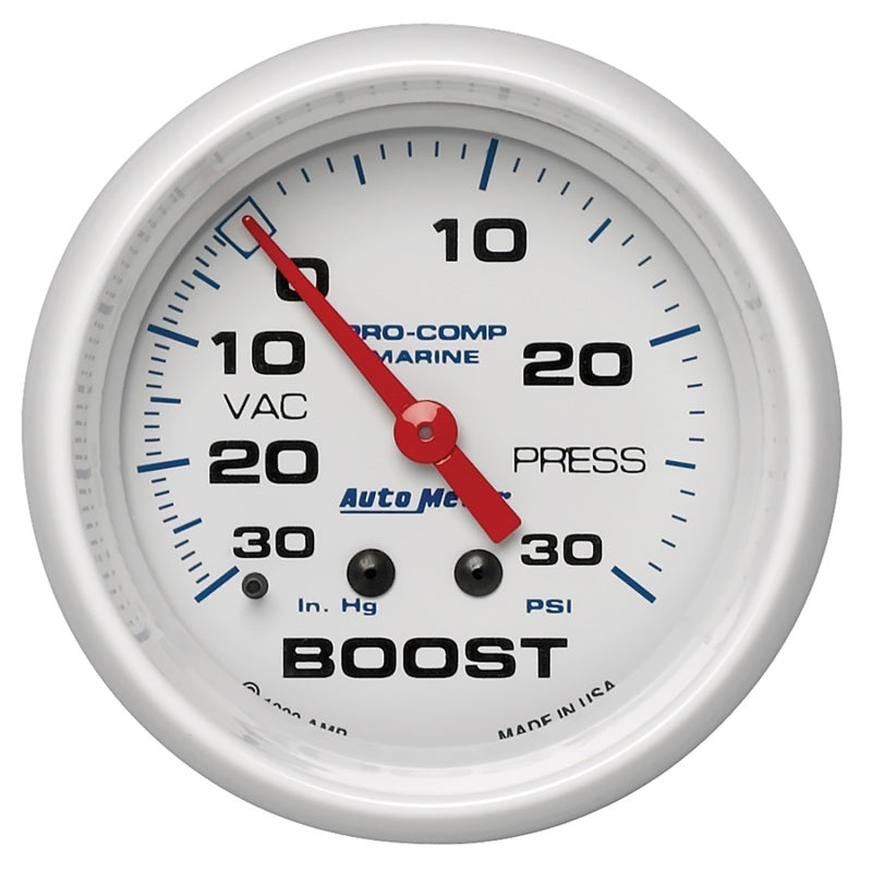 Autometer Marine White Gauge 2-5/8in Mechanical Vacuum/Boost Gauge 30INHG-30PSI - Burkken Auto Parts
