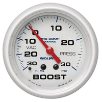 Autometer Marine White Gauge 2-5/8in Mechanical Vacuum/Boost Gauge 30INHG-30PSI - Burkken Auto Parts