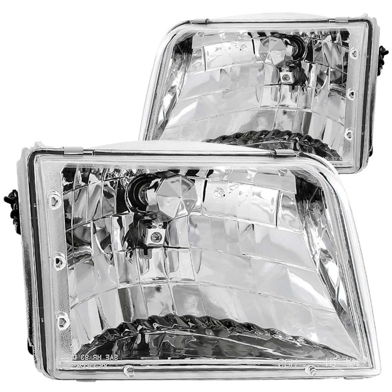 ANZO 1993-1997 Ford Ranger Crystal Headlights Chrome - Burkken Auto Parts