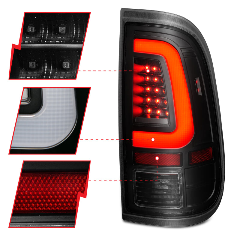 ANZO 2008-2016 Ford  F-250  LED Tail w/ Lights Bar Black Housing Smoke Lens - Burkken Auto Parts