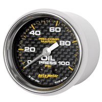 Autometer Marine Carbon Fiber Ultra-Lite 2-1/16in 100PSI Mechanical Oil Pressure Gauge - Burkken Auto Parts