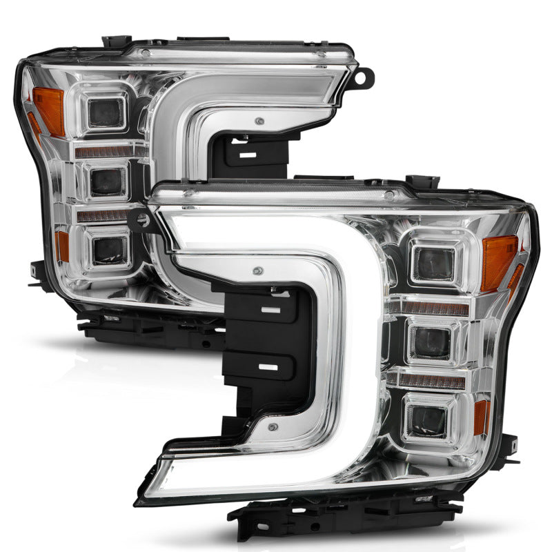 ANZO 18-20 Ford F-150 Full Led Projector Light Bar Style Headlights - Chrome Amber - Burkken Auto Parts