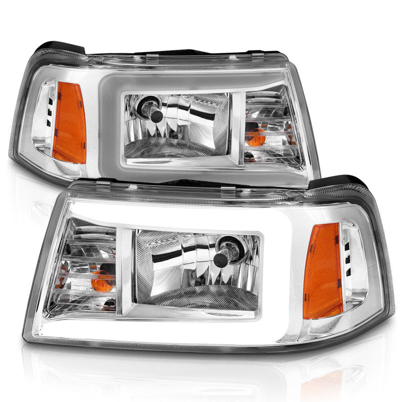 ANZO 2001-2011 Ford Ranger Crystal Headlights w/ Light Bar Chrome Housing - Burkken Auto Parts