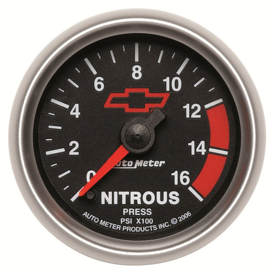 Autometer GM Bowtie Black 2-1/16in 0-1600 PSI Nitrous Pressure - Digital Stepper Motor - Burkken Auto Parts