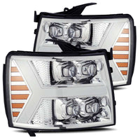 AlphaRex 07-13 Chevy 1500HD NOVA LED Proj Headlights Plank Style Chrm w/Activ Light/Seq Signal - Burkken Auto Parts