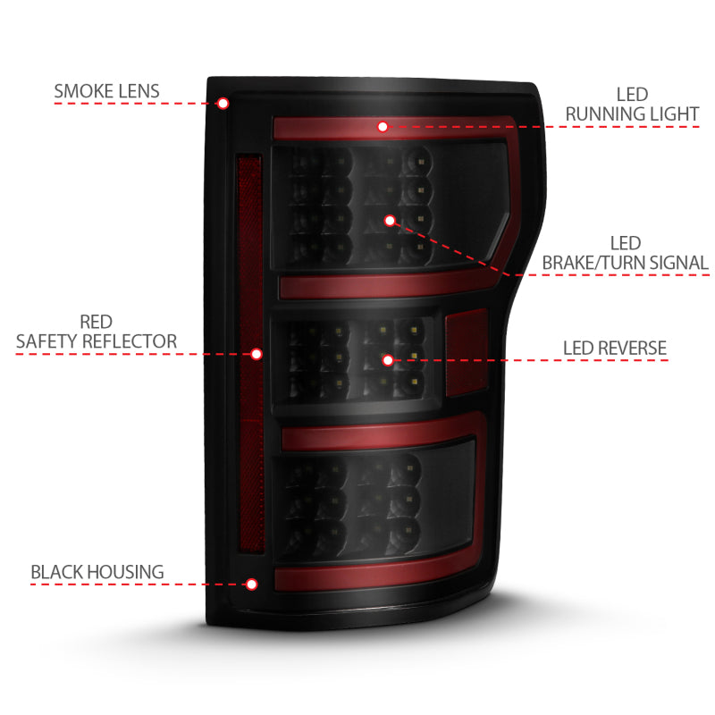 ANZO 18-19 Ford F-150 LED Taillight Black Housing Clear Lens Red Light Bar W/Sequential - Burkken Auto Parts