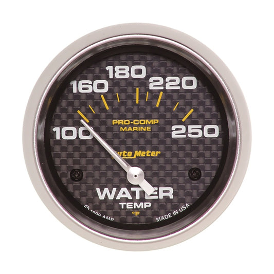 Autometer Marine Carbon Fiber 2-5/8in Electric Water Temperature Gauge 100-250 Deg F - Burkken Auto Parts