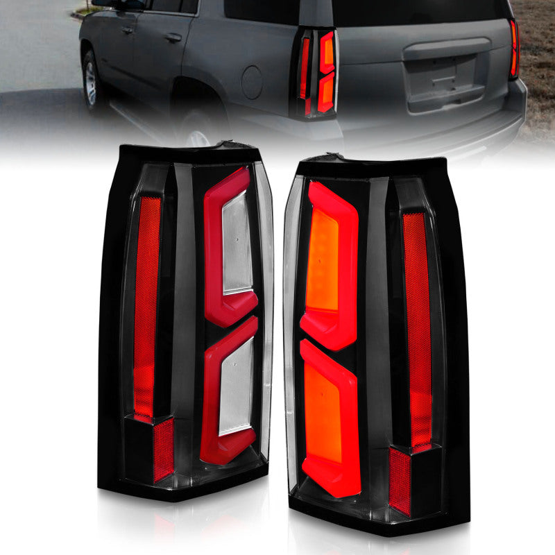 ANZO 2015-2020 Chevrolet Tahoe LED Tail Lights w/ Light Bar Black Housing Clear Lens - Burkken Auto Parts