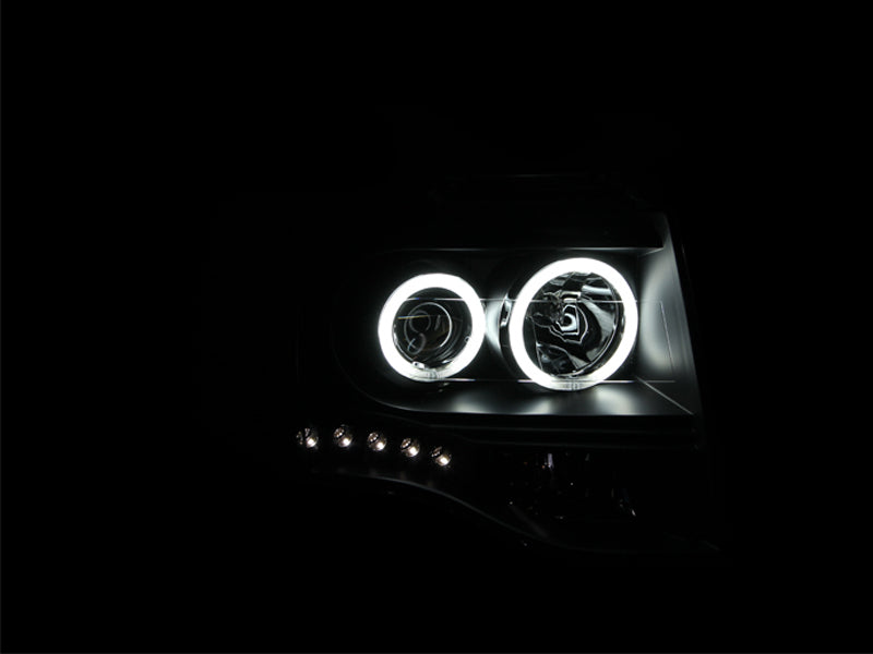 ANZO 2007-2014 Ford Expedition Projector Headlights w/ Halo Black - Burkken Auto Parts