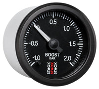 Autometer Stack 52mm -1 to +2 Bar (Incl T-Fitting) Pro Stepper Motor Boost Pressure Gauge - Black - Burkken Auto Parts