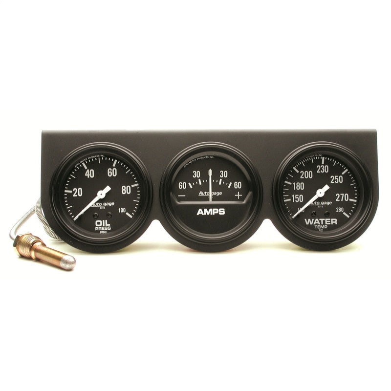 AutoMeter Gauge Console Oilp/Wtmp/Amp 2-5/8in. 100PSI/280 Deg. F/60A Blk Dial Blk Bzl Ag - Burkken Auto Parts