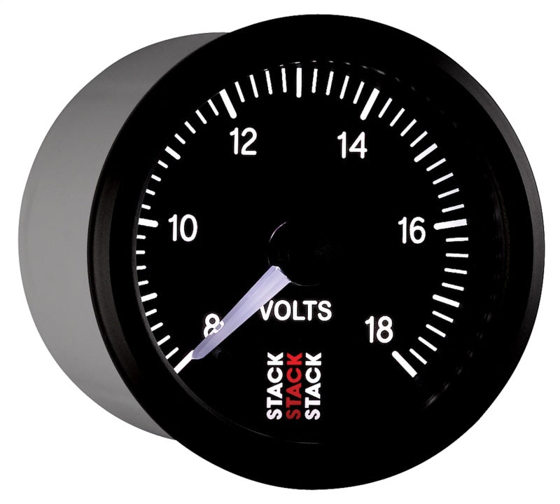 Autometer Stack 52mm 8-18V Pro Stepper Motor Battery Voltage Gauge - Black - Burkken Auto Parts
