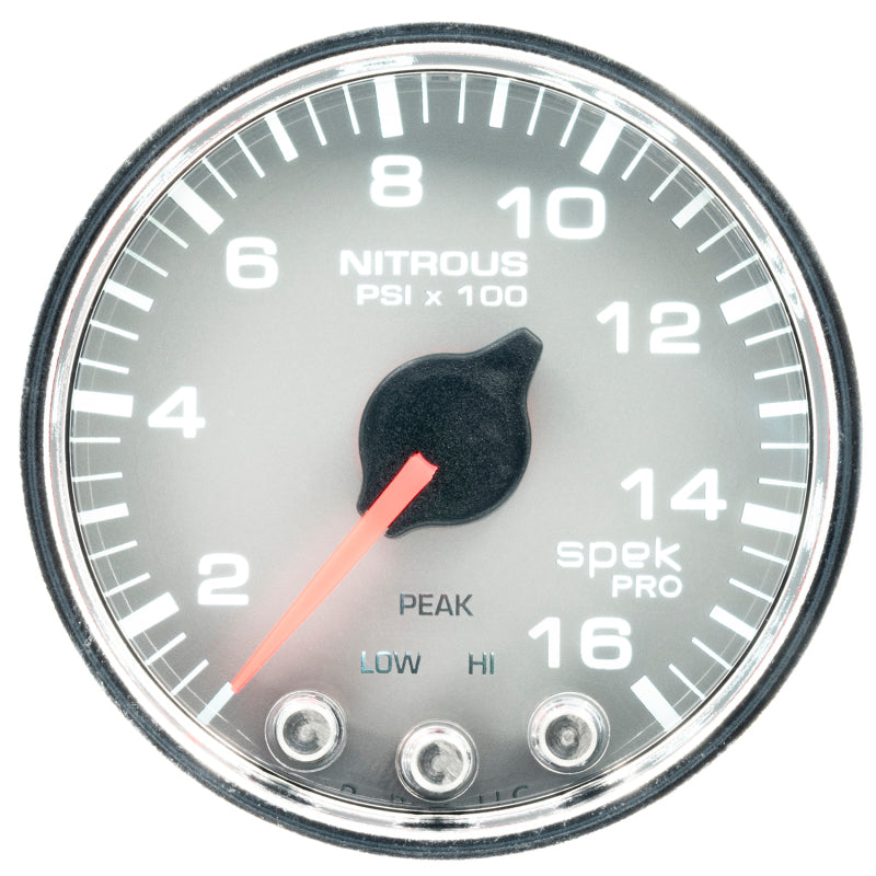 Autometer Spek-Pro Gauge Nitrous Press 2 1/16in 1600psi Stepper Motor W/Peak & Warn Slvr/Chrm - Burkken Auto Parts