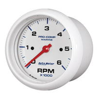 Autometer Marine White Ultra-Lite Gauge 3-3/8in Tachometer 6K RPM - Burkken Auto Parts