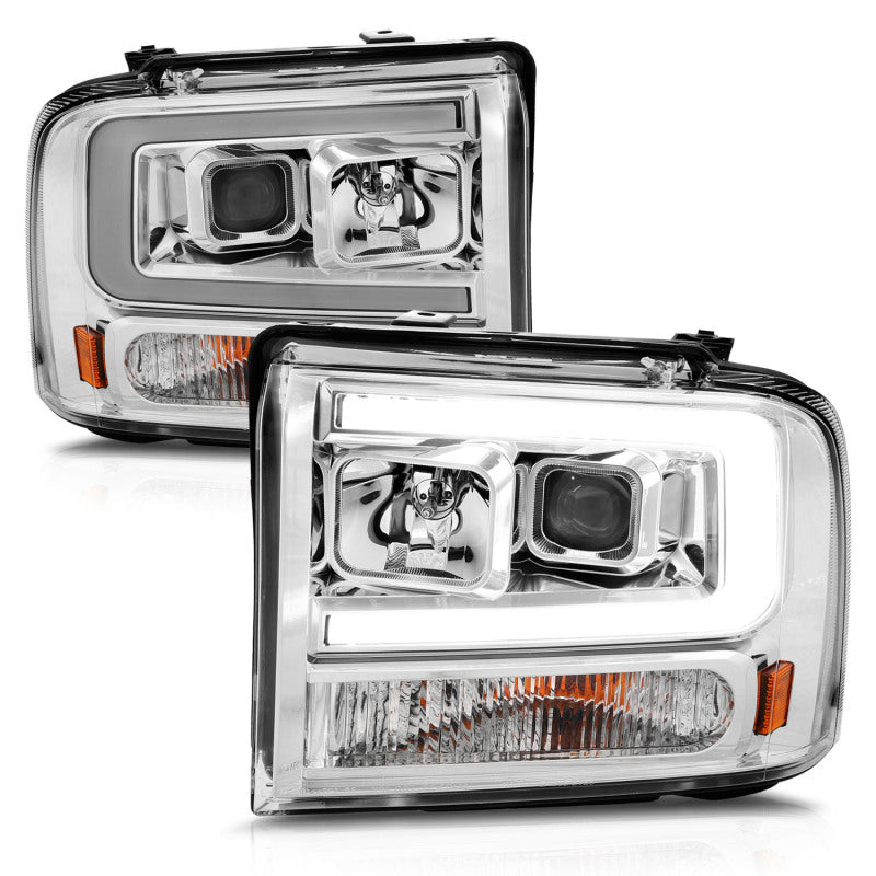 ANZO 99-04 Ford F250/F350/F450/Excursion (excl 99) Projector Headlights - w/Light Bar Chrome Housing - Burkken Auto Parts