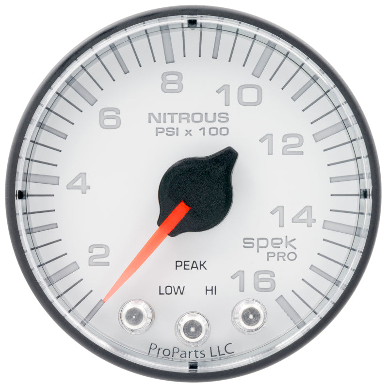 Autometer Spek-Pro 2 1/16in 1600PSI Stepper Motor w/ Peak & Warn White/Black Nitrous Pressure Gauge - Burkken Auto Parts