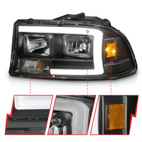 ANZO 97-04 Dodge Dakota/Durango Crystal headlight Set w/ Light Bar Black Housing - Burkken Auto Parts