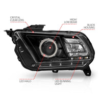 ANZO 2010-2014 Ford Mustang Projector Headlights w/ Halo Black (CCFL) - Burkken Auto Parts