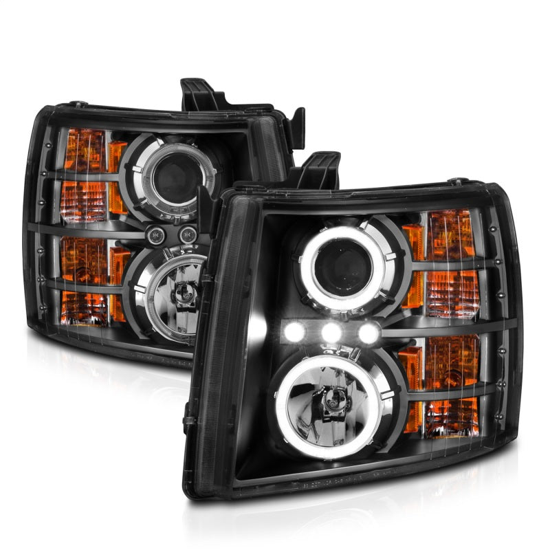 ANZO 2007-2013 Chevrolet Silverado 1500 Projector Headlights w/ Halo Black - Burkken Auto Parts