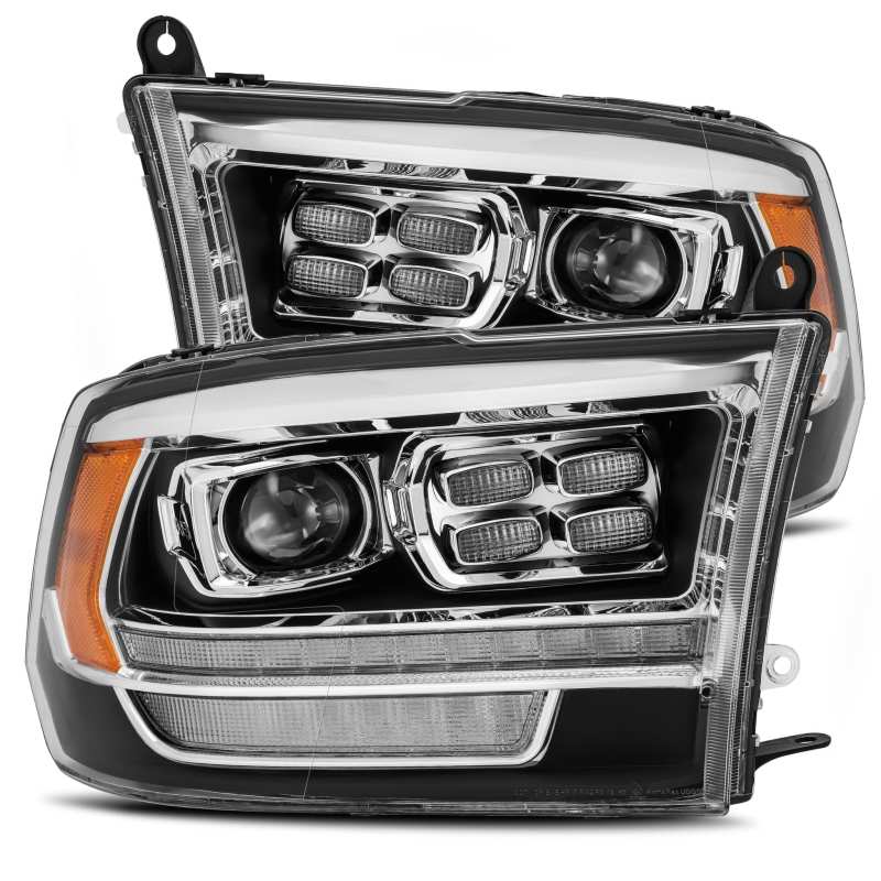 AlphaRex 09-18 Dodge Ram 2500 LUXX LED Proj Headlights Plank Style Black w/Activ Light/DRL - Burkken Auto Parts