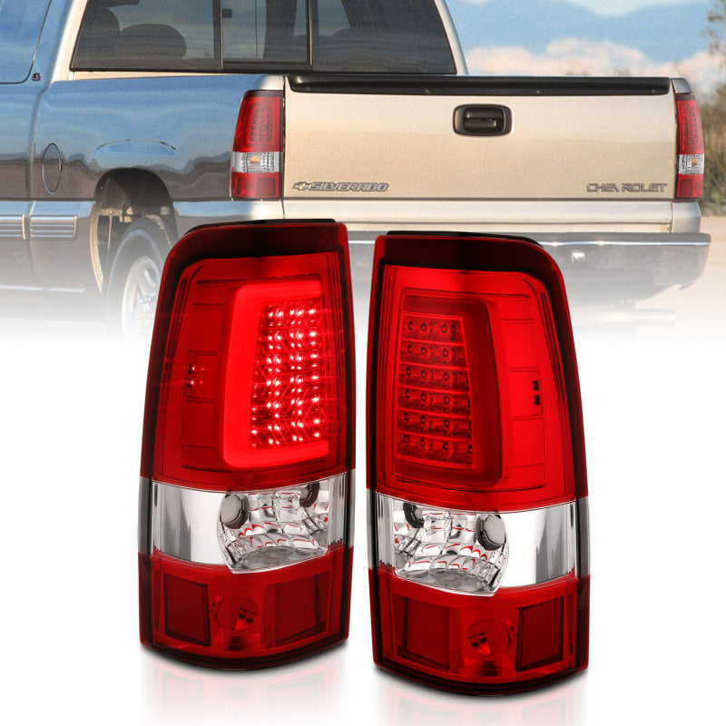 ANZO 1999-2002 Chevy Silverado 1500 LED Taillights Plank Style Chrome With Red/Clear Lens - Burkken Auto Parts