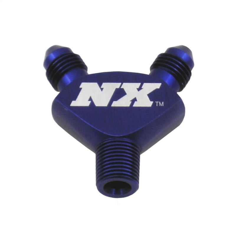 Nitrous Express 1/8NPT x 3AN x 3AN Billet Pure-Flo Y Fitting - Blue - Burkken Auto Parts