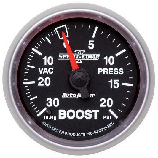 Autometer Sport-Comp II 52mm 30 In Hg/20 psi Mechanical Vacuum/Boost Gauge - Burkken Auto Parts