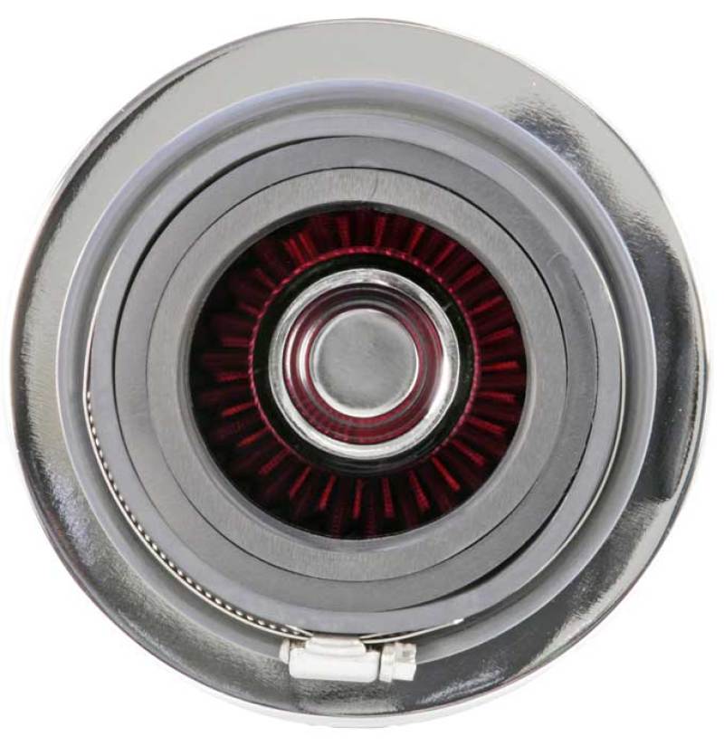 K&N Universal Air Filter Chrome Round Tapered Red - 4in Flange ID x 1.125in Flange Length x 5.5in H - Burkken Auto Parts