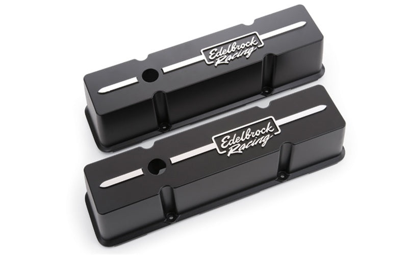 Edelbrock Valve Cover Racing Series Chevrolet 1959-1986 262-400 CI V8 Tall Black - Burkken Auto Parts