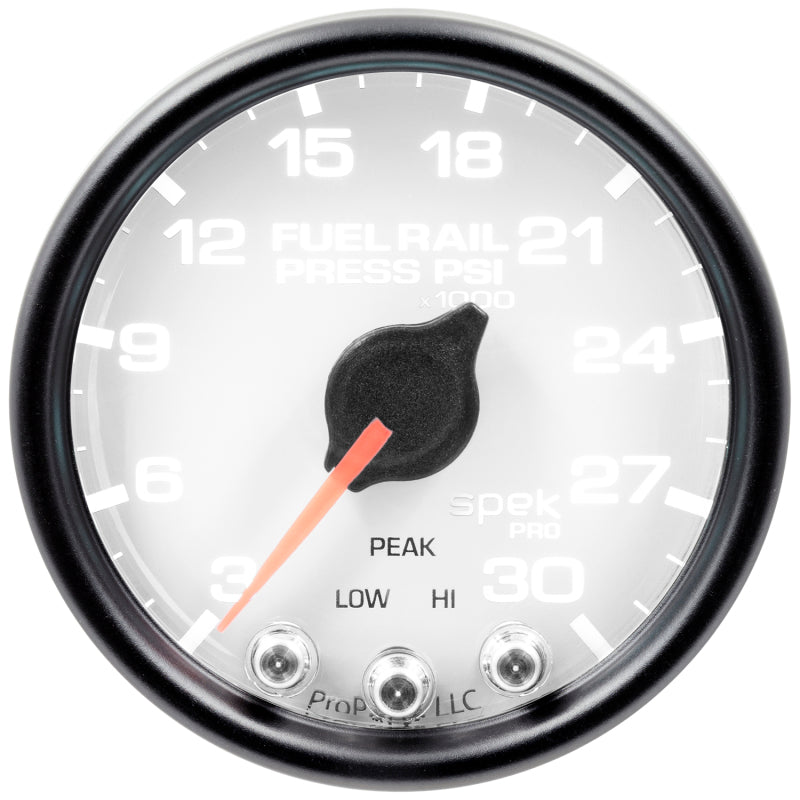 Autometer Spek-Pro Gauge Rail Press 2 1/16in 30Kpsi Stepper Motor W/Peak & Warn Wht/Blk - Burkken Auto Parts