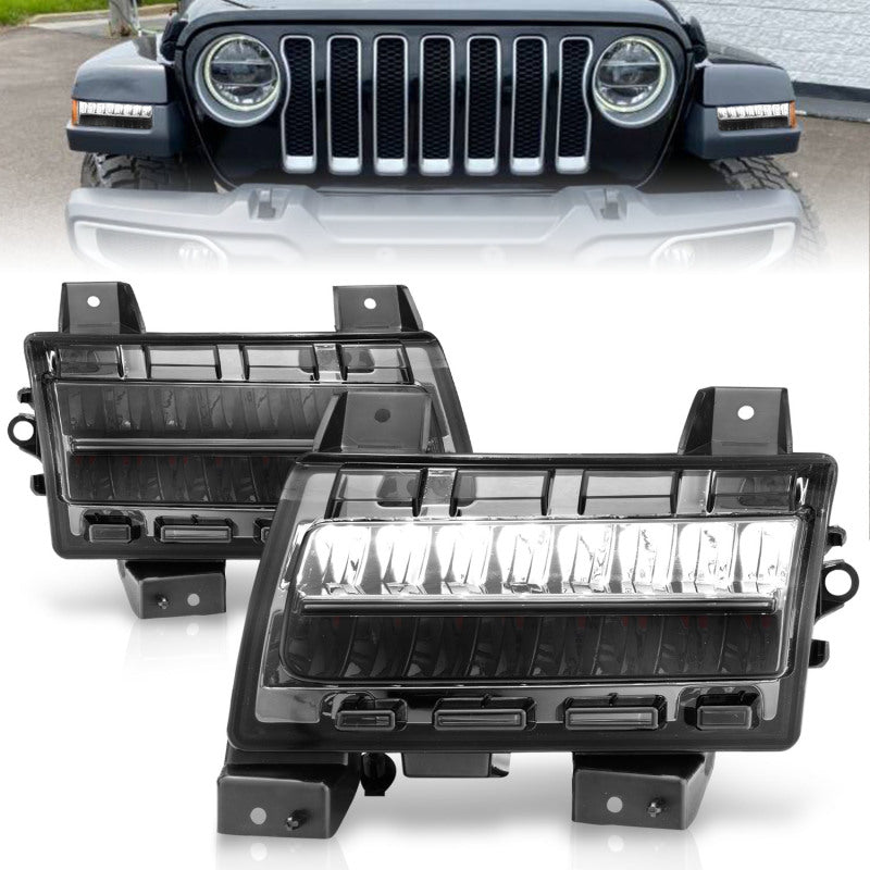 ANZO 2018-2021 Jeep Wrangler LED Side Markers Chrome Housing Smoke Lens w/ Seq. Signal Sport Bulb - Burkken Auto Parts