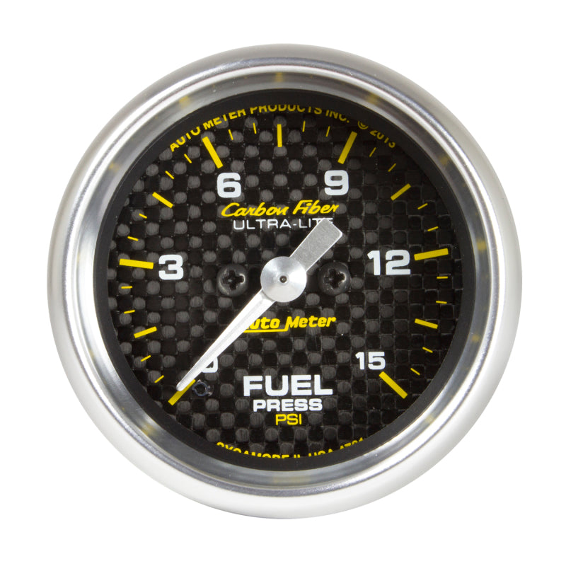Autometer Carbon Fiber 52.4mm Full Sweep Electronic 0-15 PSI Fuel Pressure Gauge - Burkken Auto Parts